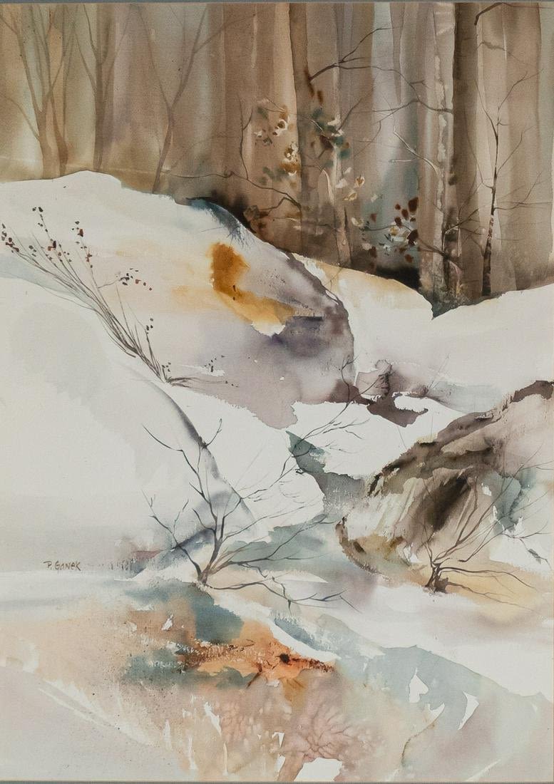 Lot 29: Patricia Ganek Watercolor Winter Landscape