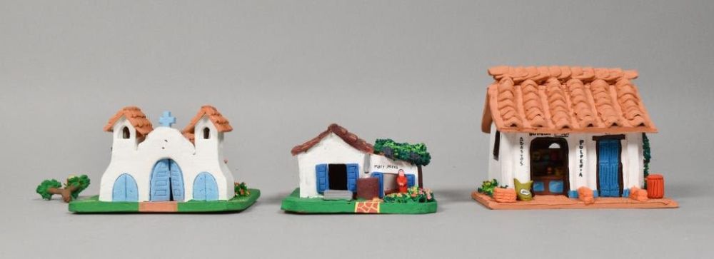 Lot 58: 3 Folk Art Clay Buildings