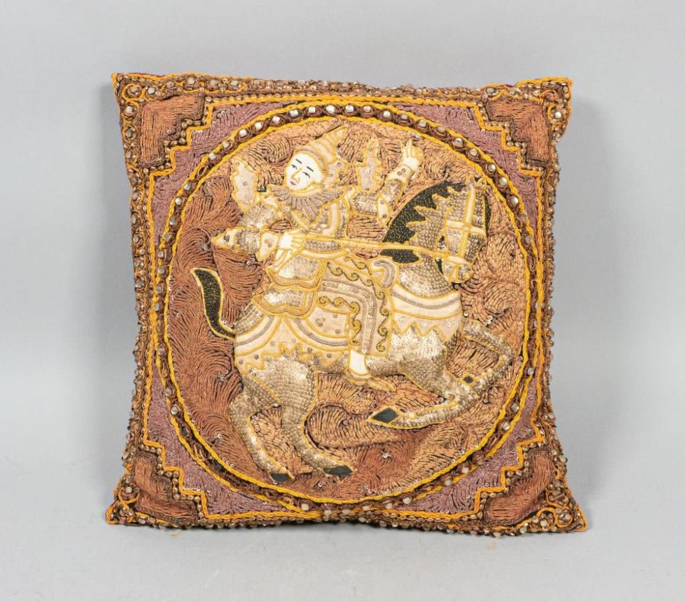 Lot 61: Embroidered and Beaded Satin Pillow