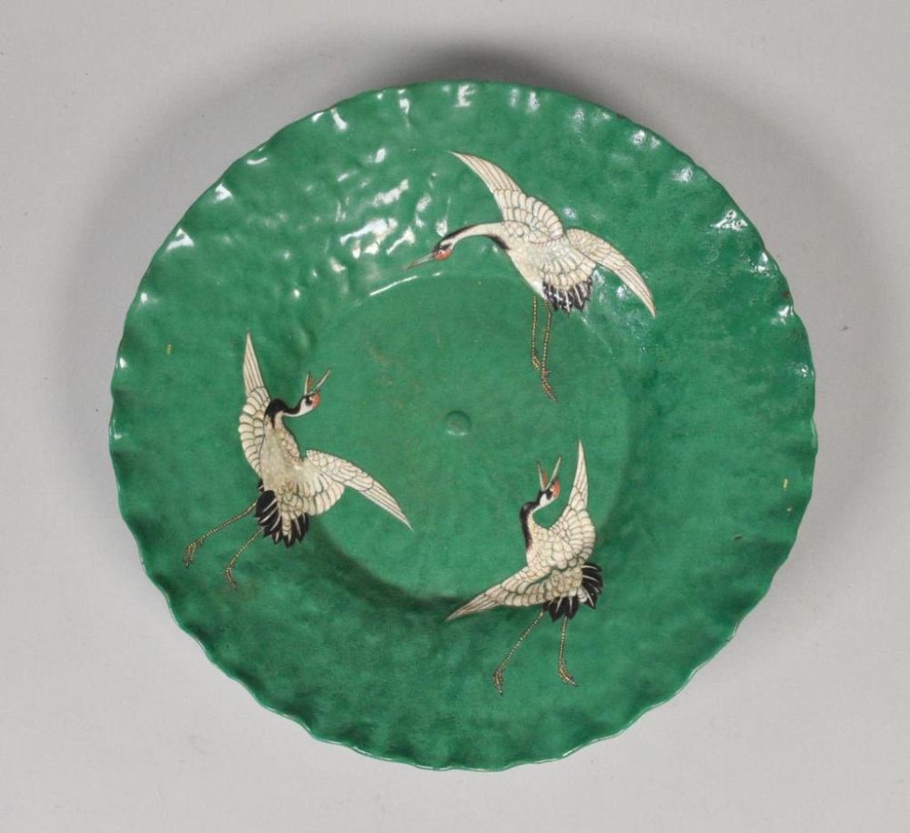 Lot 119: Japanese Pottery Red Crowned Crane Charger