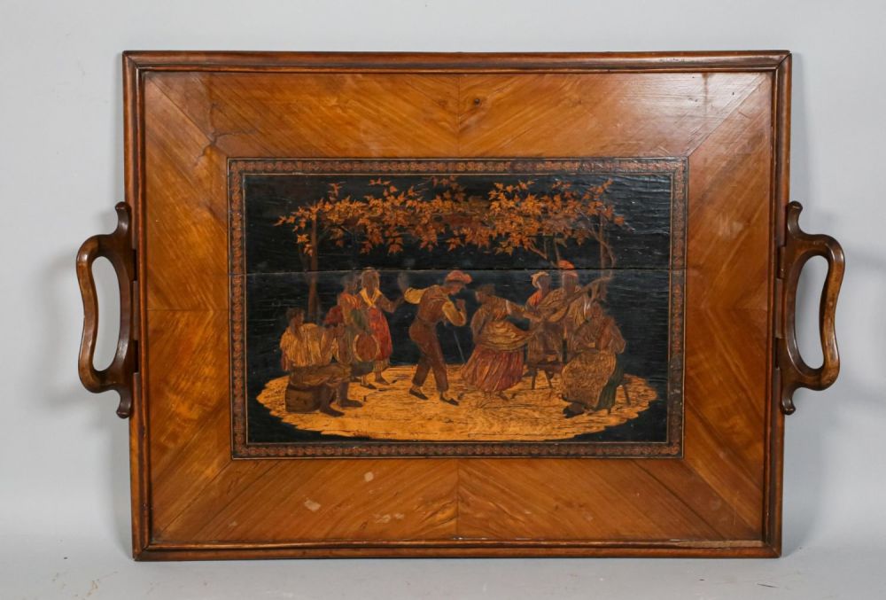 Lot 143: Figural Marquetry Inlaid Tray