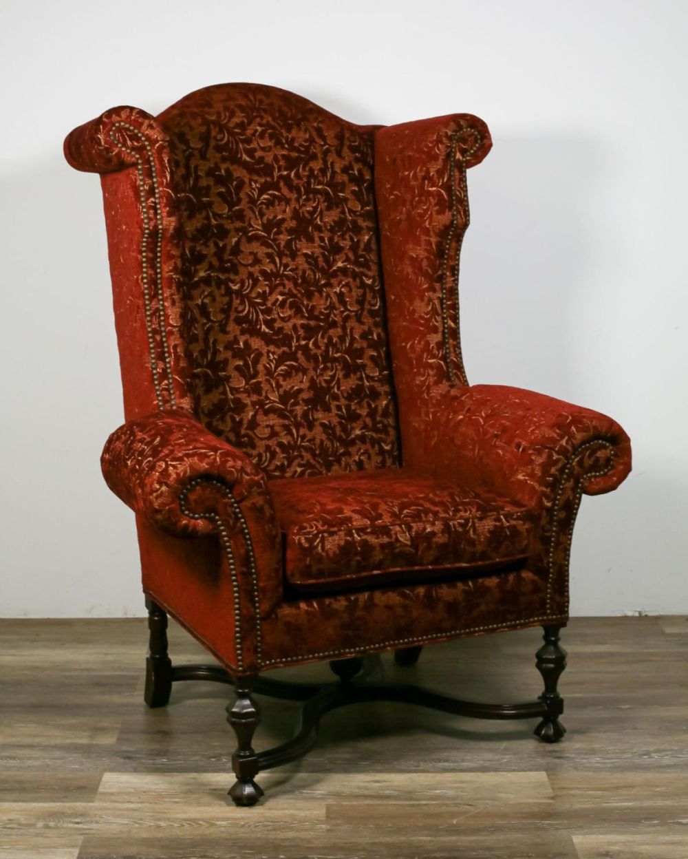 Lot 147: William and Mary Style Wing Chair by Lee Jofa