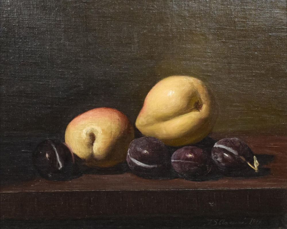 Lot 182: Frank Arcuri Oil on Linen "Pears and Plums"