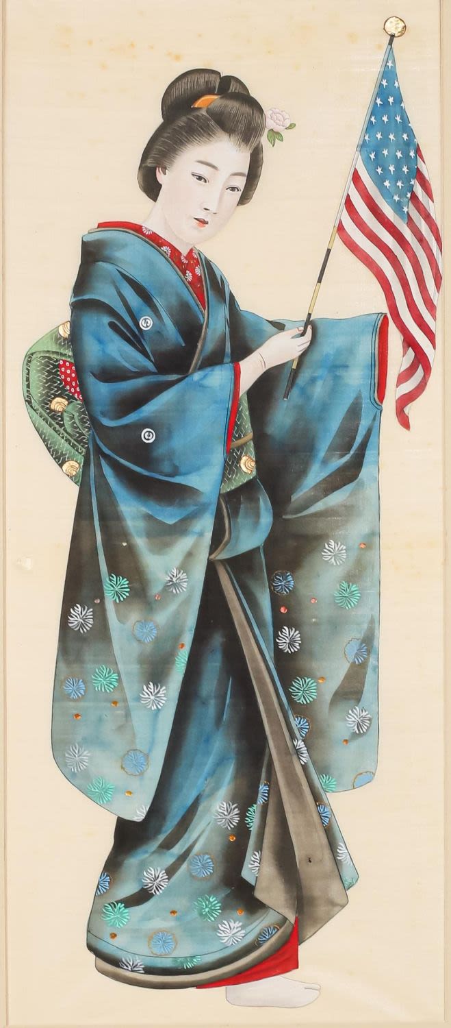 Lot 189: Ink Painting on Silk, Japanese Geisha