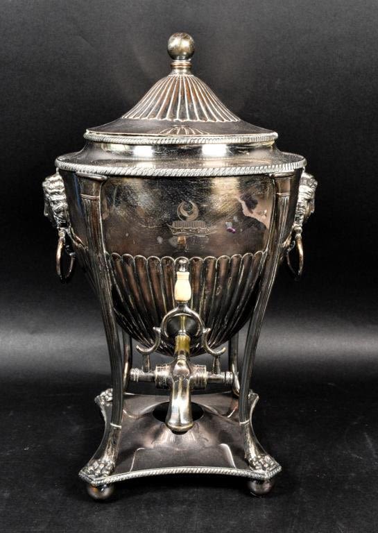 Lot 245: English Neoclassical Silverplate Coffee Urn