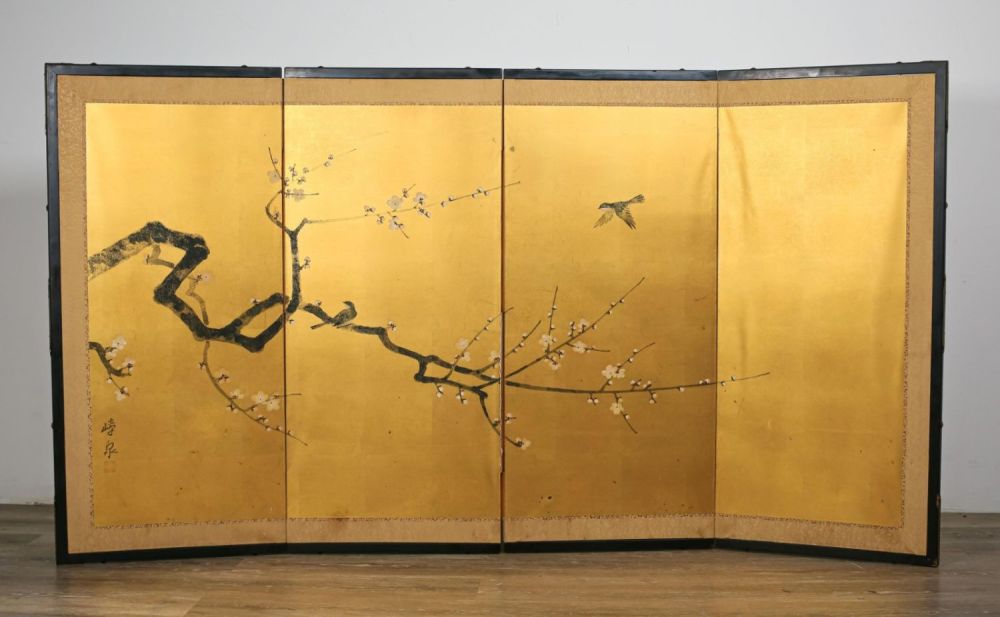 Lot 262: Japanese Four Panel Painted Screen