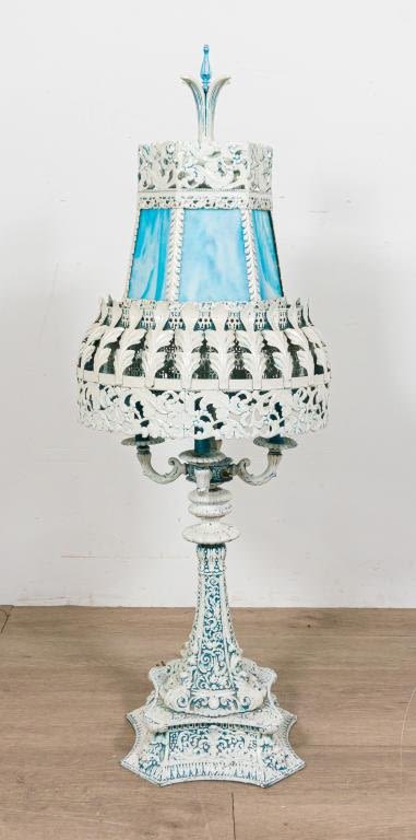 Lot 334: Hollywood Regency Table Lamp With Blue Glass
