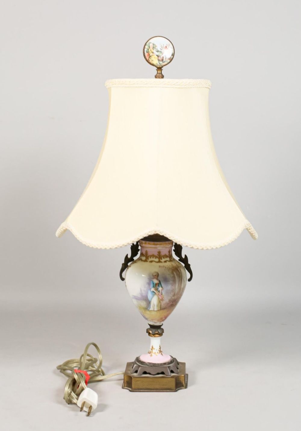 Lot 338: Continental Porcelain and Brass Table Lamp