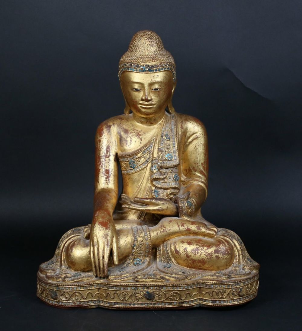 Lot 360: Gilt Wood Thai Buddha Statue