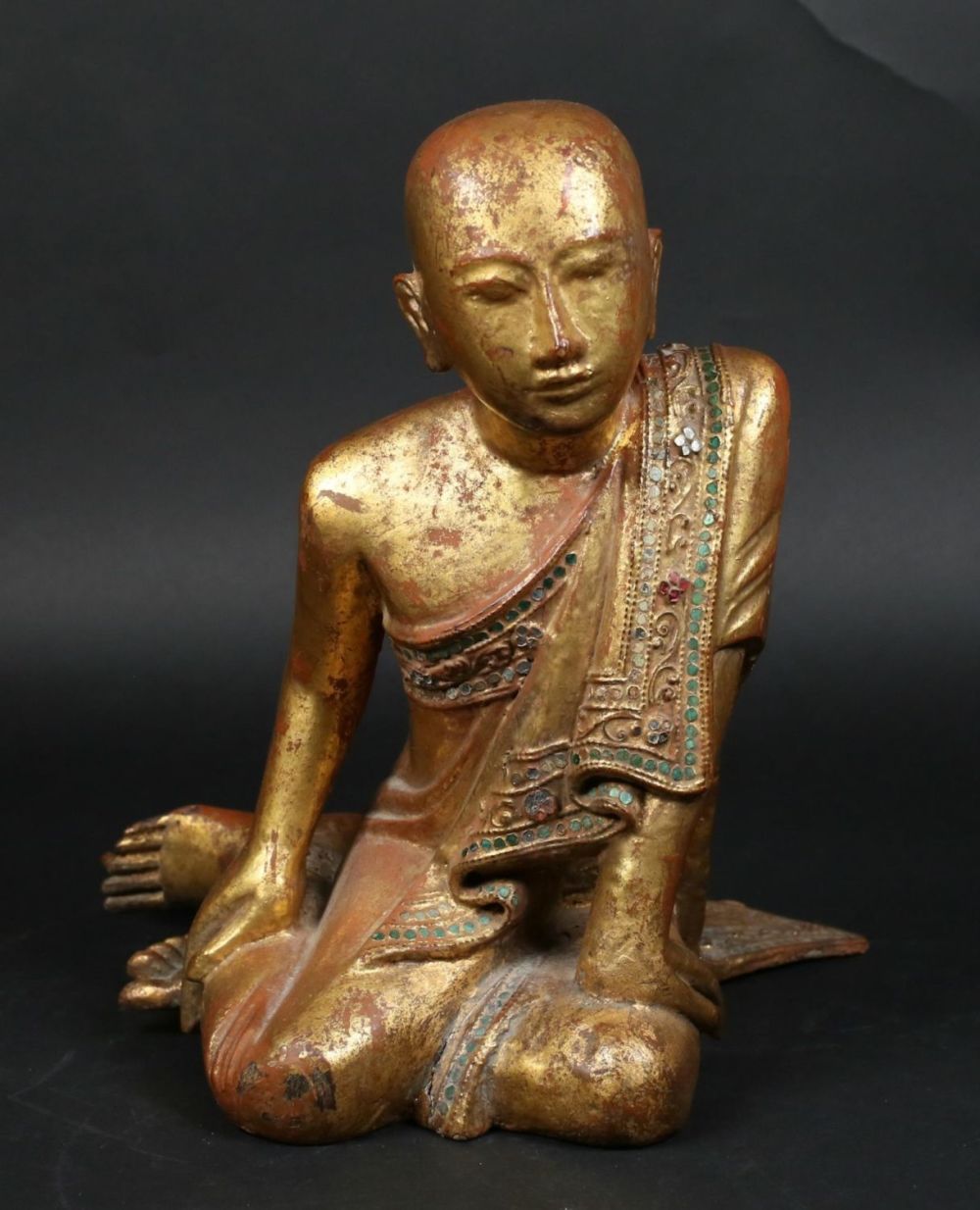 Lot 364: Gilt Wood Thai Buddhist Monk Statue