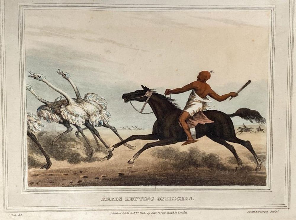 Lot 178: J.H Clark Aquatint "Arabs Hunting Ostriches"