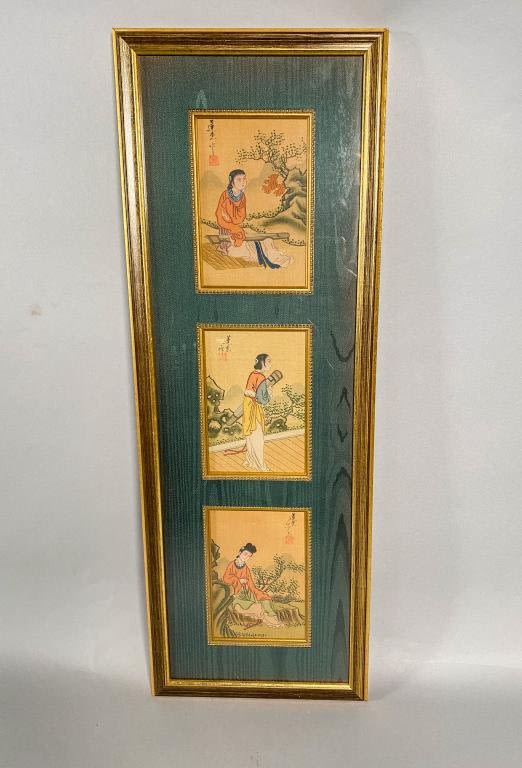 Lot 191: 3 Japanese Painted Silk Panels