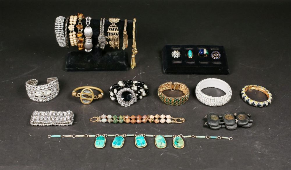 Lot 212: Grouping of Costume Jewelry Bracelets and Rings