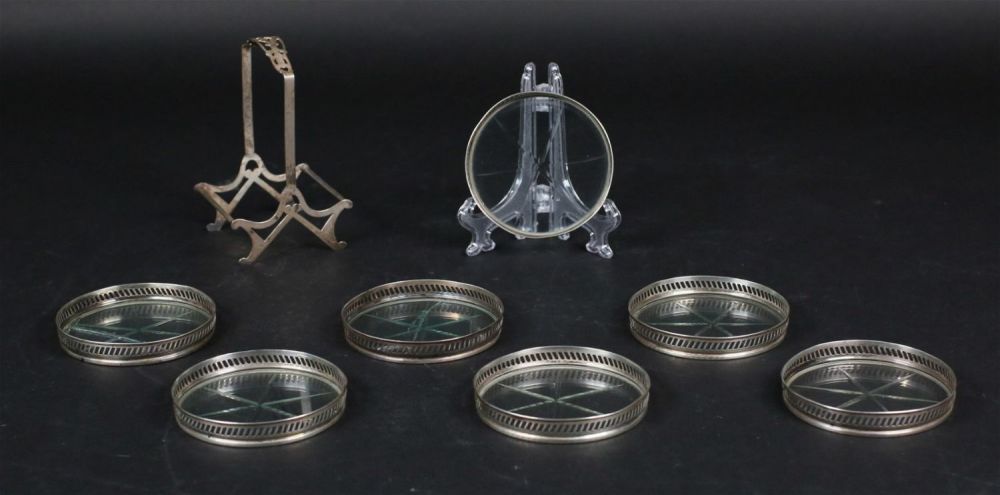 Lot 228: Webster Company Sterling Rimmed Coasters and Stand