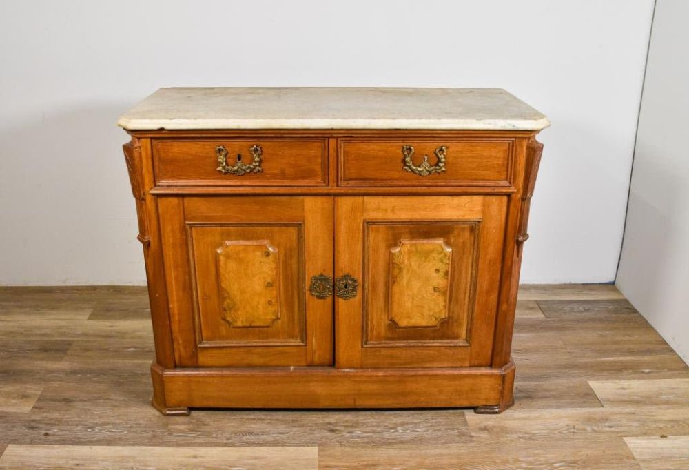 Lot 242: Marble Top Walnut Sideboard