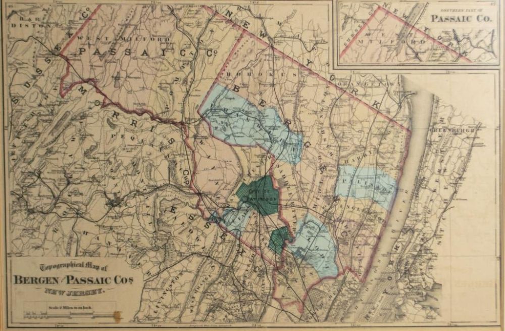 Lot 311: Map of Bergen and Passaic Counties New Jersey 1872