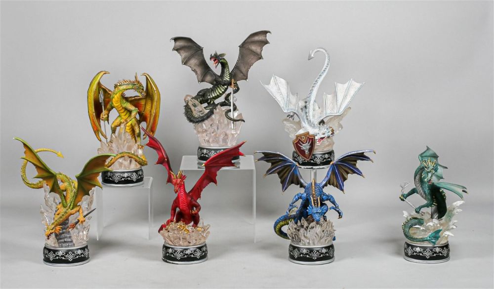 Lot 315: 7 Dragon Statues, The Bradford Exchange