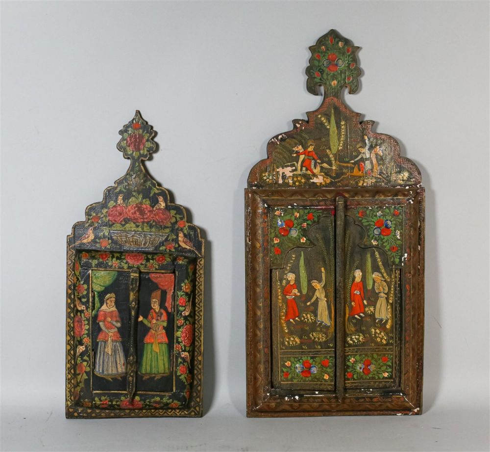 Lot 334: 2 Persian Painted Wood Folding Panels