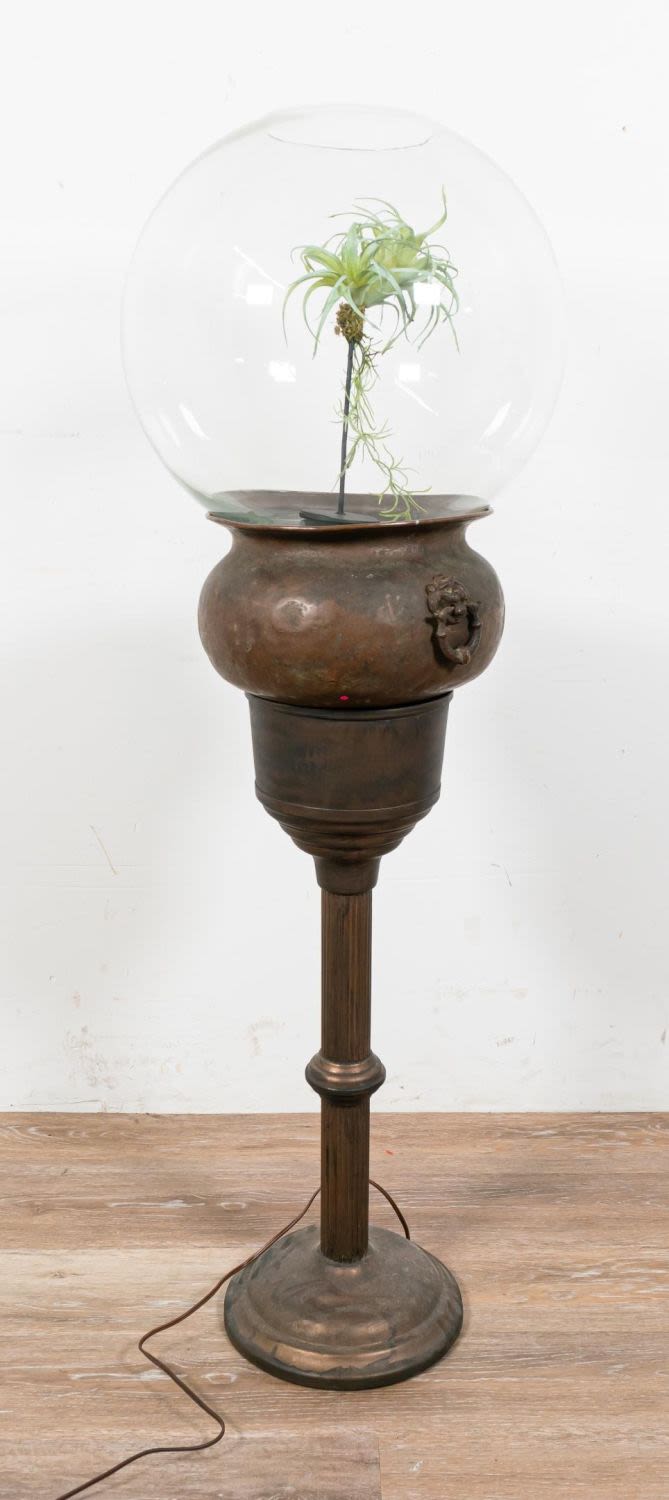 Lot 153: Neoclassical Brass Plant Stand with Glass Bowl