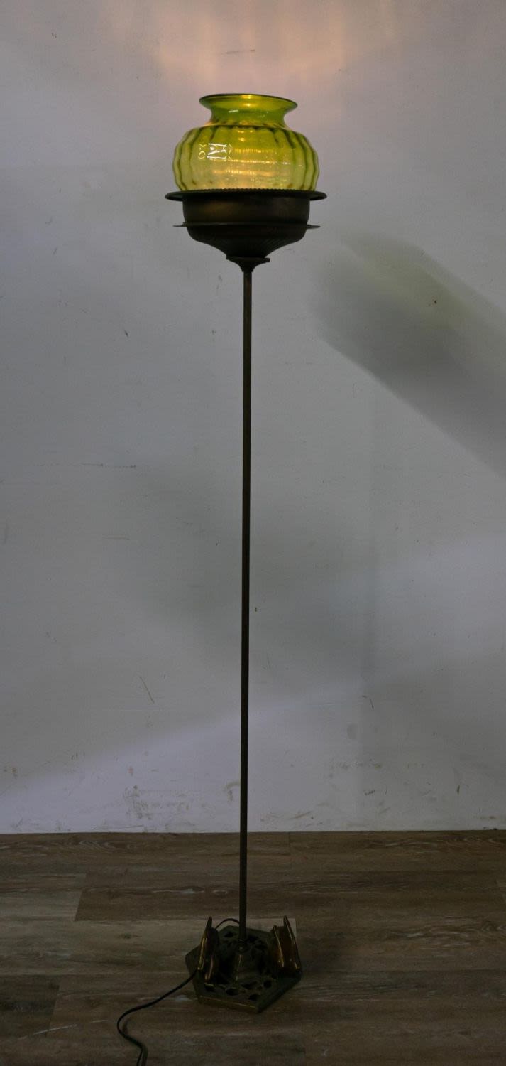 Lot 154: Painted Brass Floor Lamp with Glass Shade