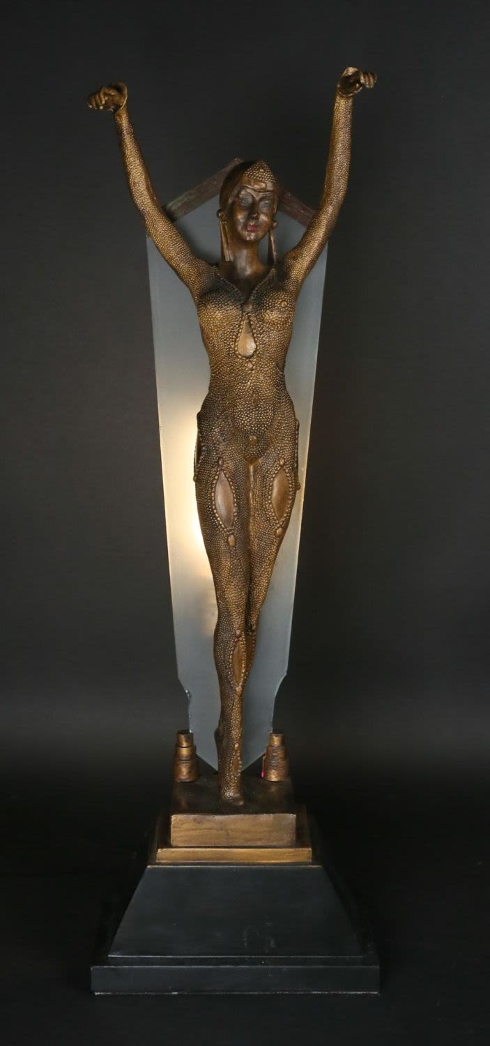 Lot 156: After Dimitri Chiparus Dourga Metal Lamp