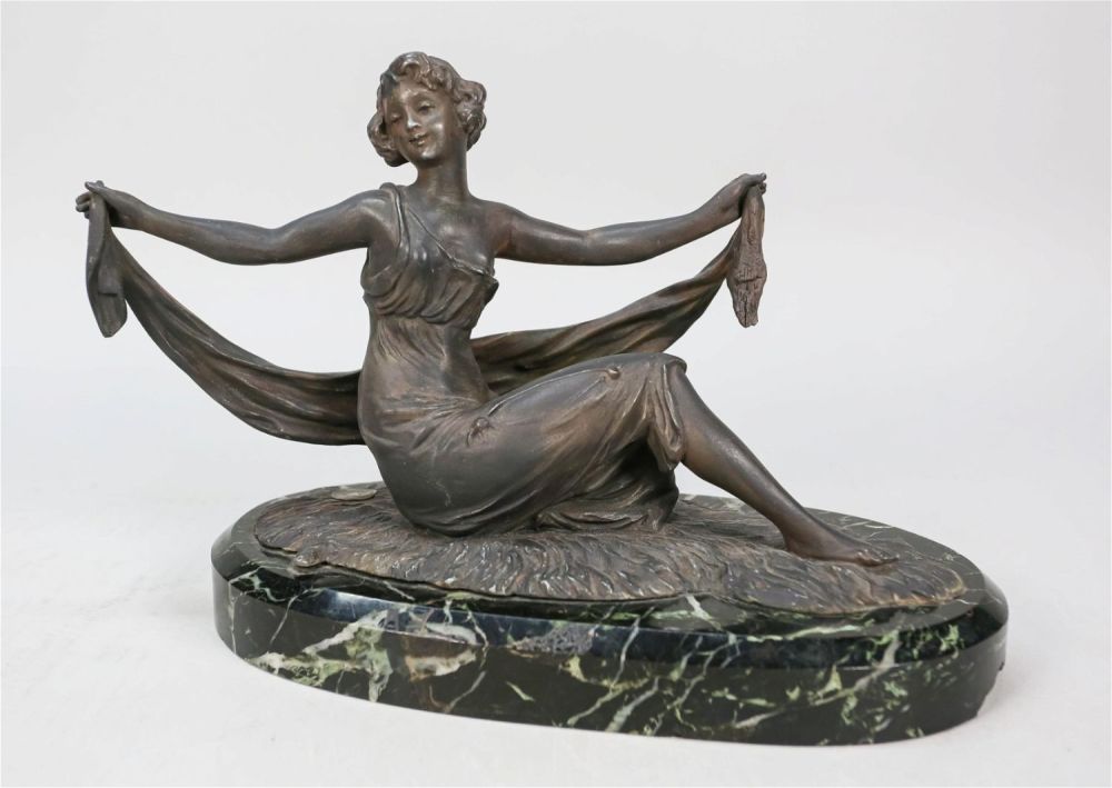 Lot 158: French White Metal Sculpture Seated Lady