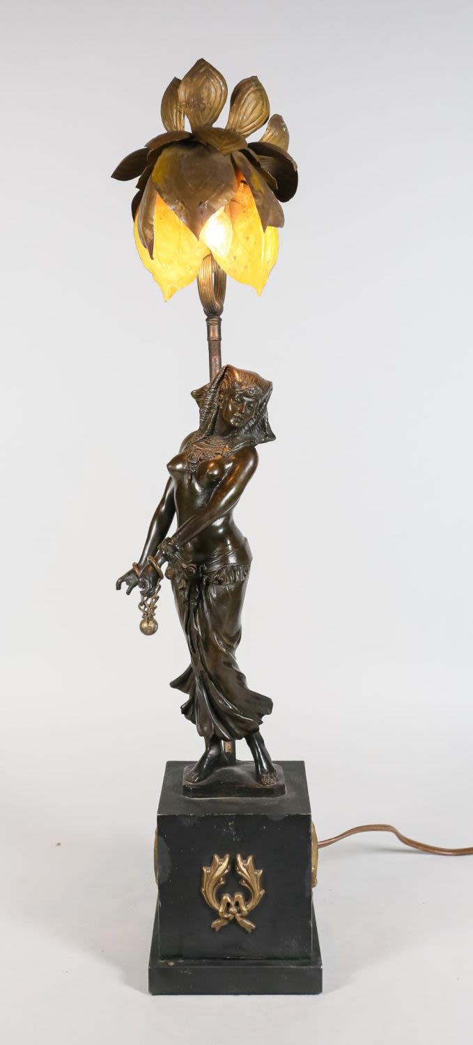 Lot 177: Egyptian Revival Bronze Nude Lamp