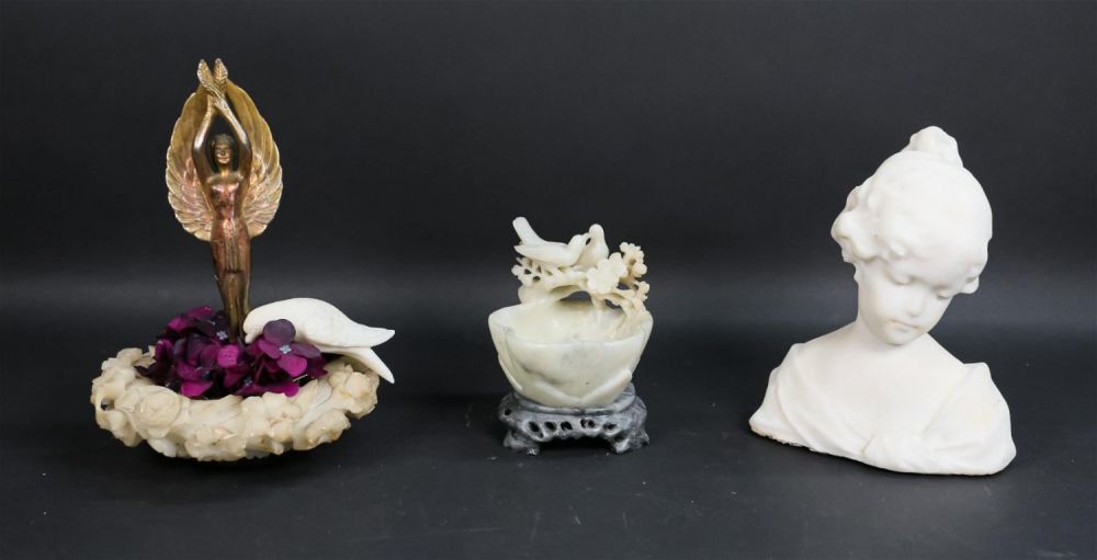 Lot 181: Marble Bust & 2 Hardstone Sculptures