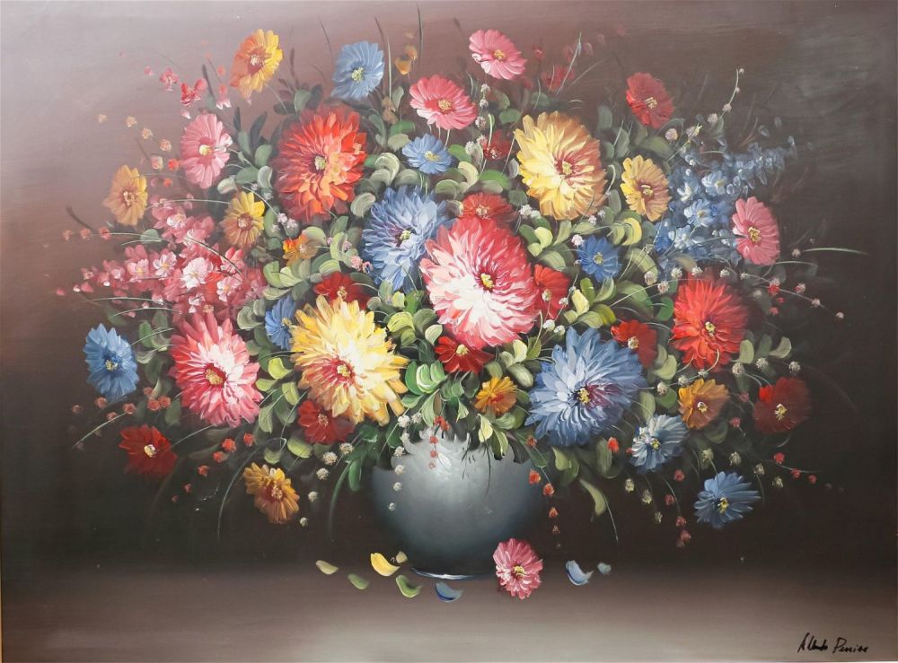 Lot 203: Acrylic on Canvas Flower Bouquet
