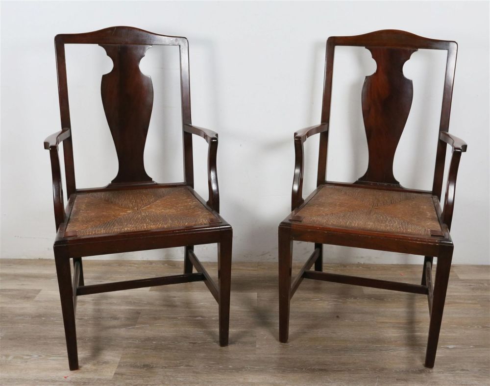 Lot 226: Pair of English Chippendale Chairs with Rush Seats