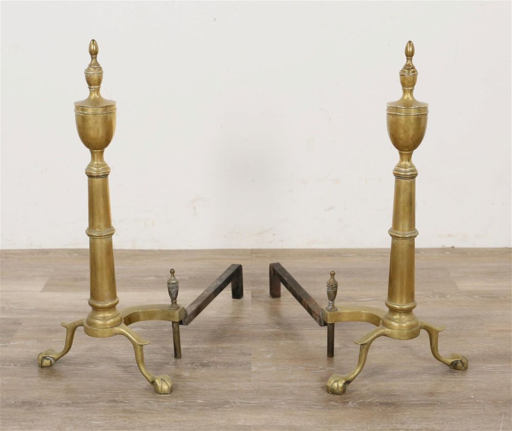 Lot 239: Pair of Chippendale Brass Andirons