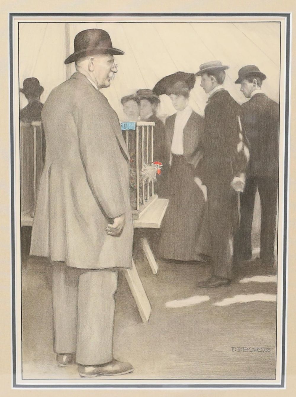 Lot 273: F.T. Bowers Charcoal, Watercolor, Pencil on Paper