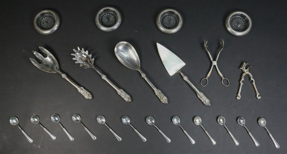 Lot 311: 4 Sterling Rimmed Coasters, Silverplate Tableware