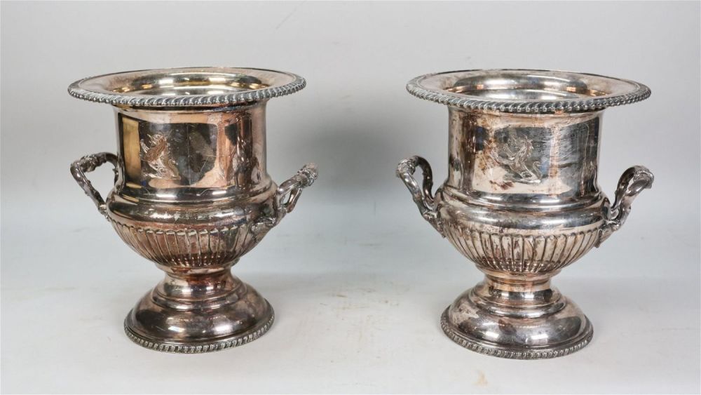 Lot 316: Pair of English Silverplate Wine Coolers