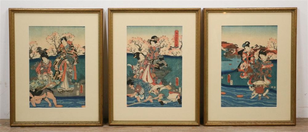 Lot 345: Utagawa Kunisada Triptych Woodblock Print