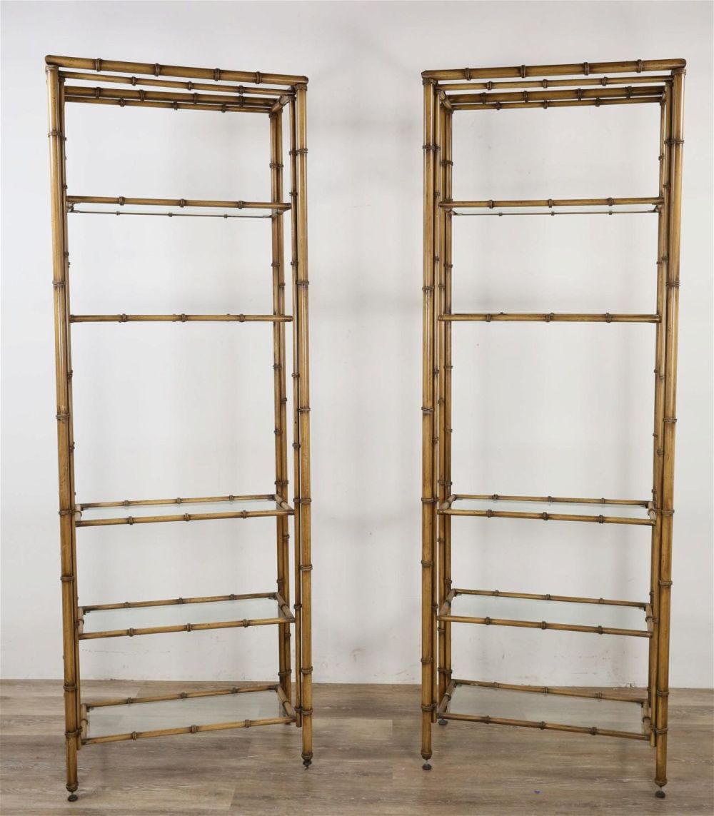 Lot 347: Pair of Faux Bamboo Metal Etageres