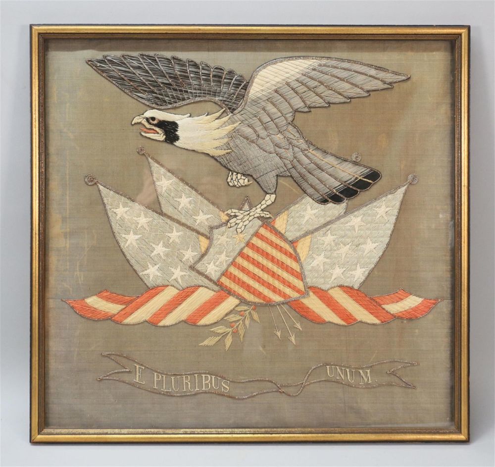 Lot 373: Embroidered Silk Panel American Eagle