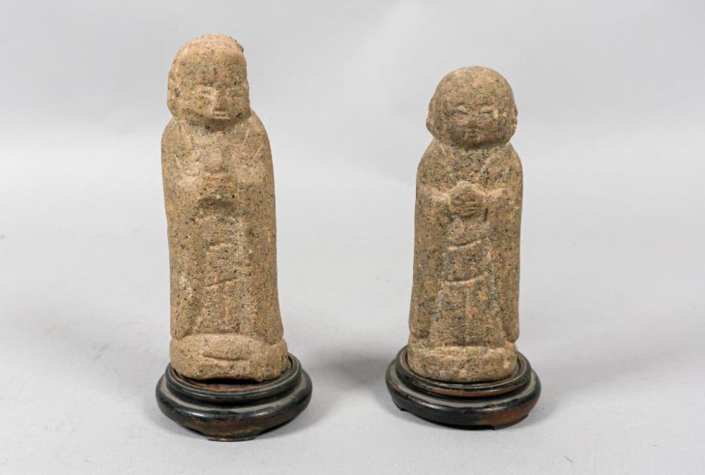 Lot 389: 2 Korean Stone Arhat Statues