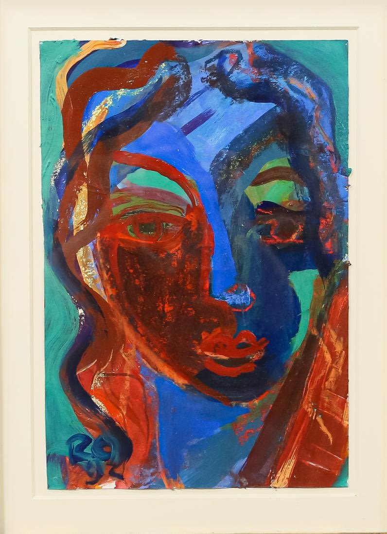 Lot 402: Neo Expressionist Acrylic on Board Portrait