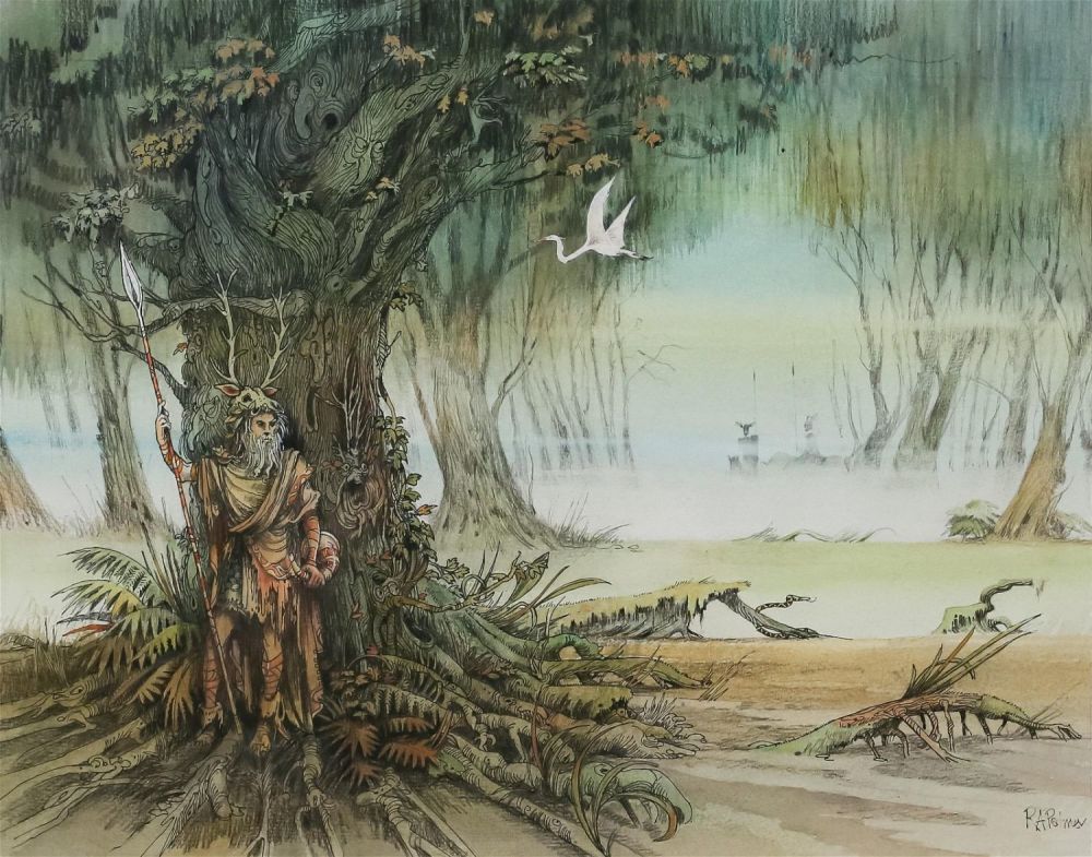 Lot 406: Ink and Pastel on Paper Norse God Vidarr