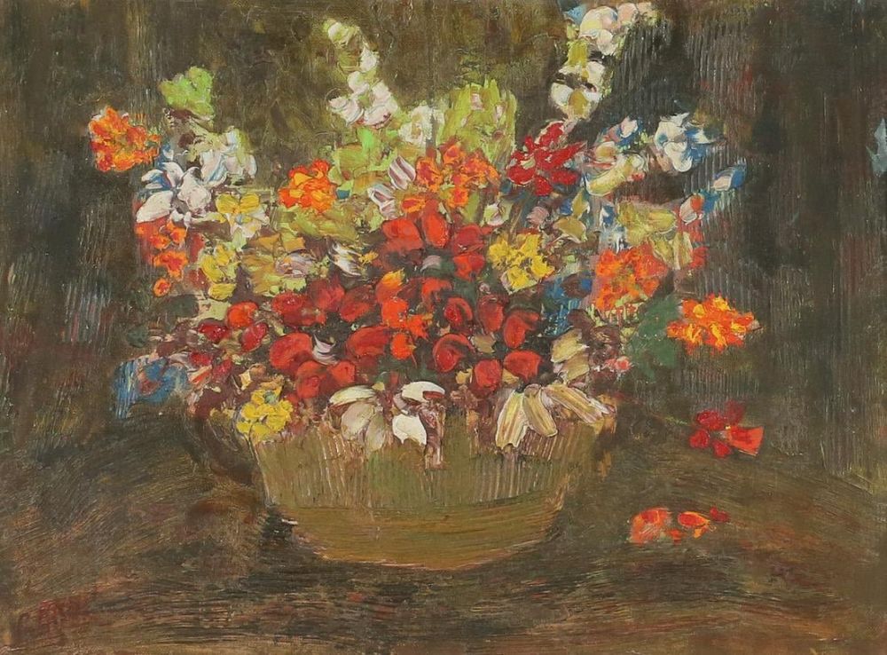 Lot 415: Impasto Oil on Board, Floral Still Life