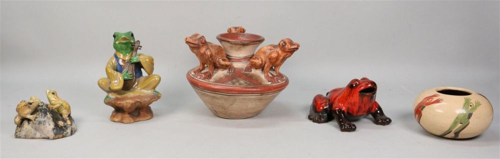Lot 422: 5 Pieces Frog Ceramics and Pottery