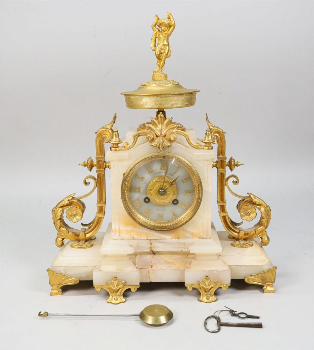 Lot 427: Gilbert & Son Belfast Alabaster & Gilt Metal Clock