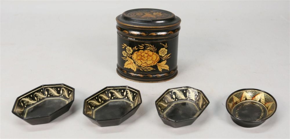 Lot 444: Lacquered Tea Caddy & 4 Lacquered Dishes