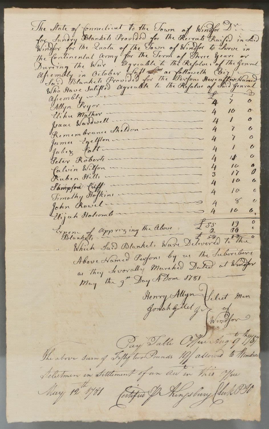 Lot 209: Connecticut Revolutionary War Sundry Table