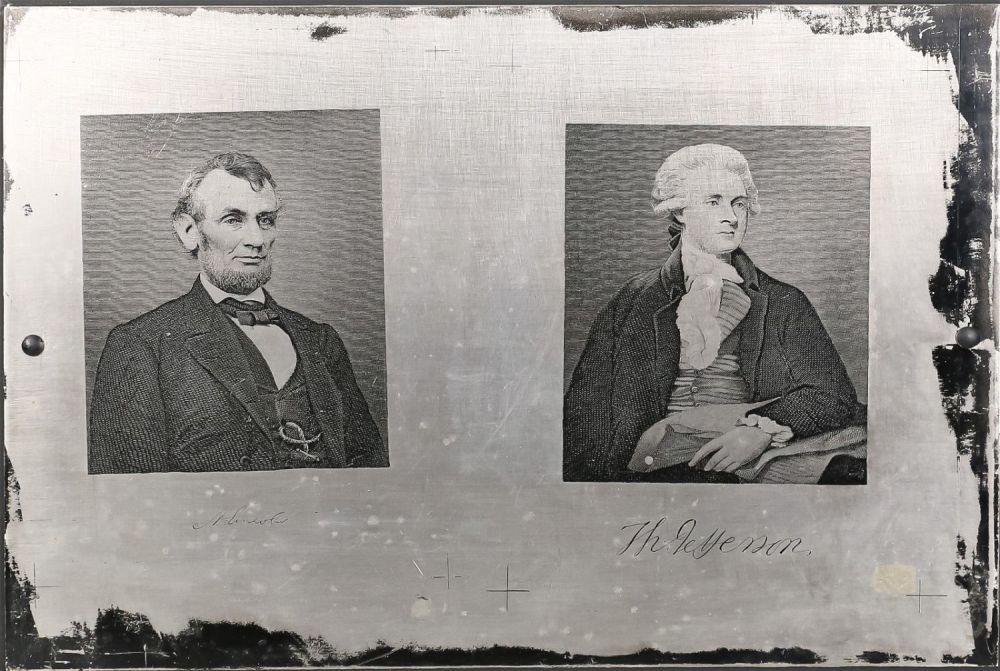 Lot 153: Steel Engraving Plate of Lincoln & Jefferson