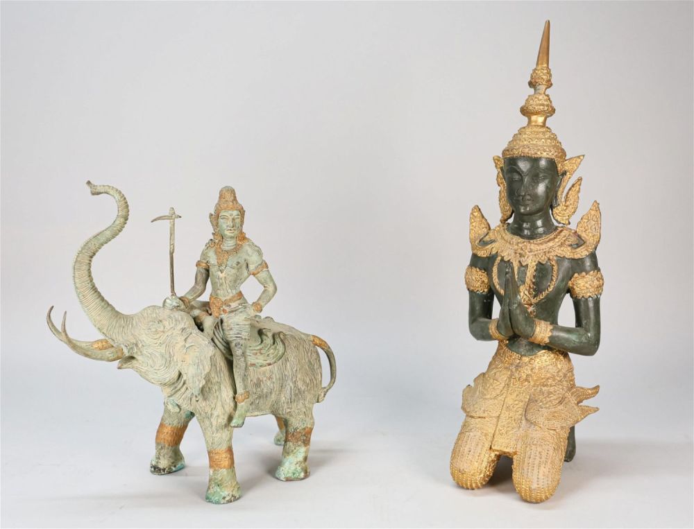 Lot 179: 2 Thai Painted Metal and Gilt Statues