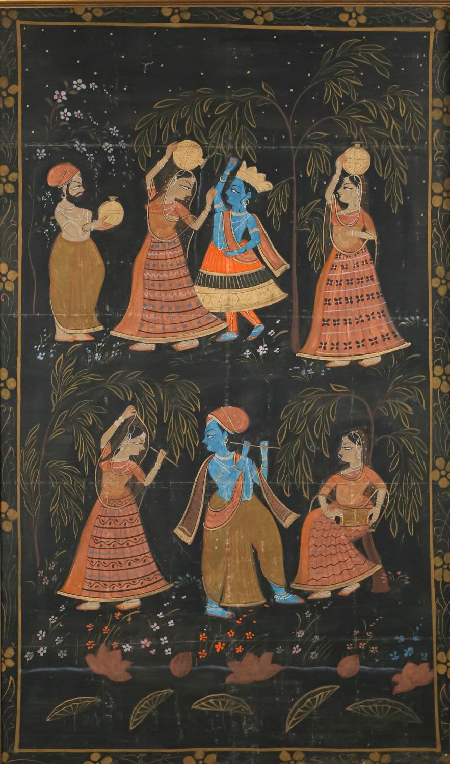 Lot 184: Indian Pichwai, Krishna Dancing with Radha, Gopis