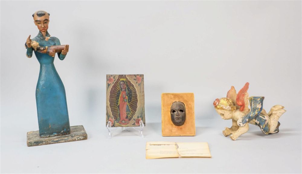 Lot 187: Grouping of Mexican Religious Items and Retablo