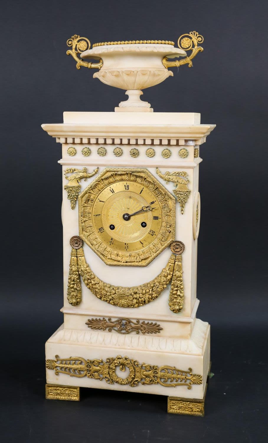Lot 213: French Alabaster and Gilt Mantle Clock